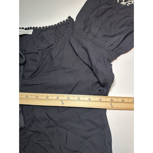 Love Tree Black Boho Floral Embroidered Bell Sleeve Tassel Blouse‎ Women's SMALL - Picture 12 of 13